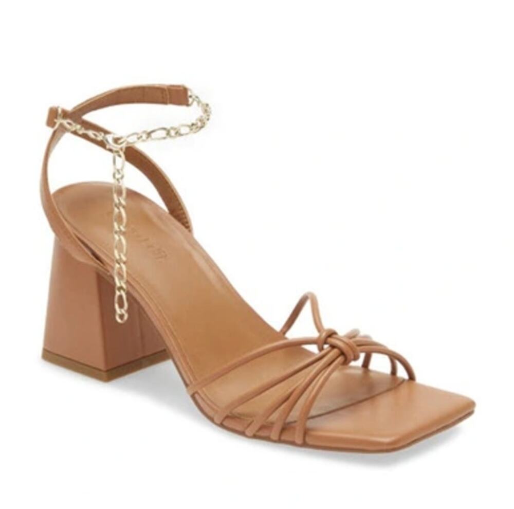 Open Edit Tan Mocha Clarissa Chain Block Heeled Sandals